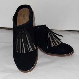 Toms Leila Tassle Mule‎ Black Size 7 Slip On Heel Fall Shoes Chunky